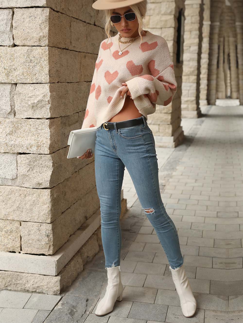 Heart Pattern Drop Shoulder Sweater | NCS