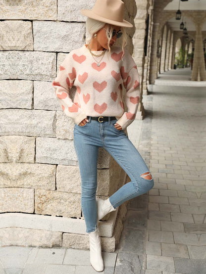 Heart Pattern Drop Shoulder Sweater | NCS