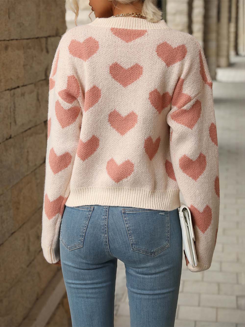 Heart Pattern Drop Shoulder Sweater | NCS