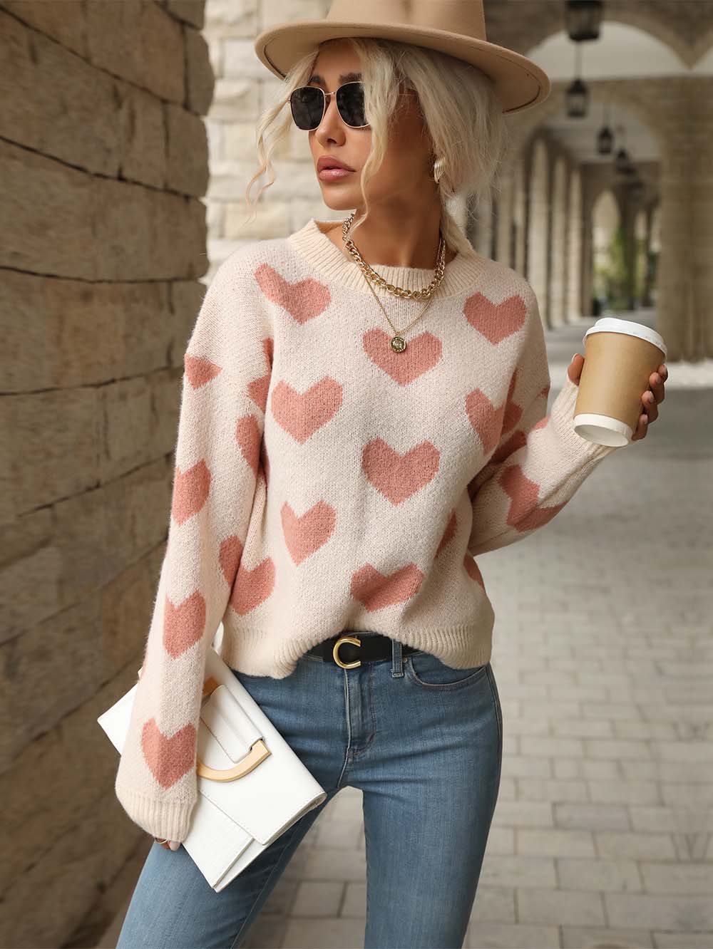 Heart Pattern Drop Shoulder Sweater | NCS