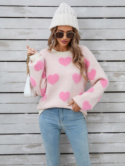 Heart Print Valentine's Day Crew Neck Sweater | NCS
