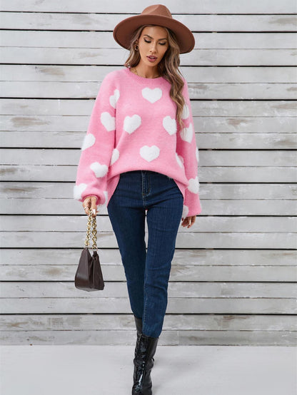 Heart Print Valentine's Day Crew Neck Sweater | NCS