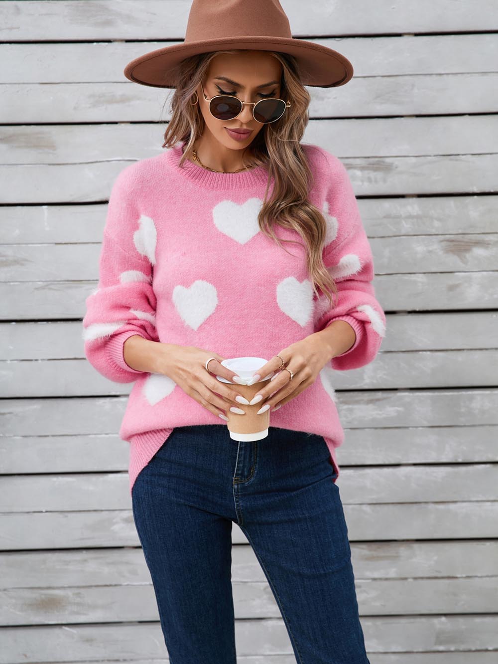 Heart Print Valentine's Day Crew Neck Sweater | NCS