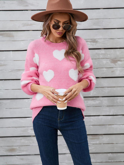 Heart Print Valentine's Day Crew Neck Sweater | NCS
