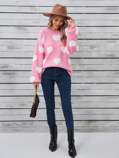 Heart Print Valentine's Day Crew Neck Sweater | NCS