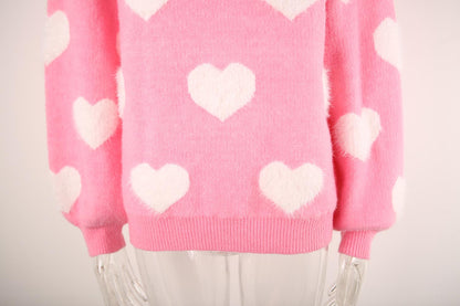 Heart Print Valentine's Day Crew Neck Sweater | NCS