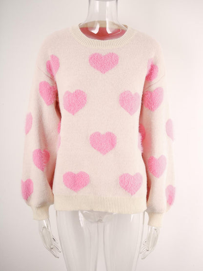 Heart Print Valentine's Day Crew Neck Sweater | NCS