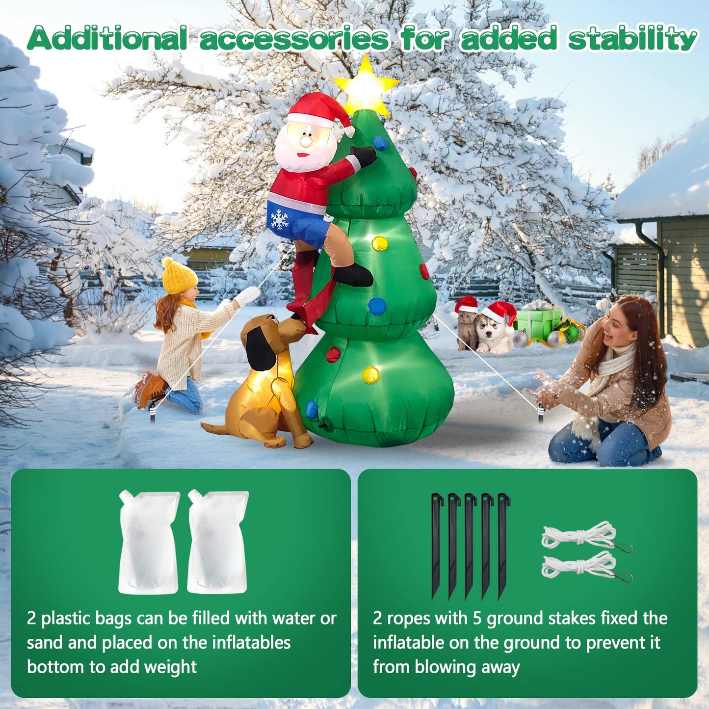 Inflatable Christmas Tree with A Santa Chased by A Dog Outdoor Decorations | NCS