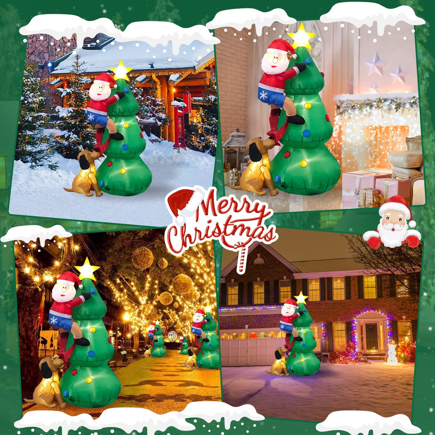 Inflatable Christmas Tree with A Santa Chased by A Dog Outdoor Decorations | NCS