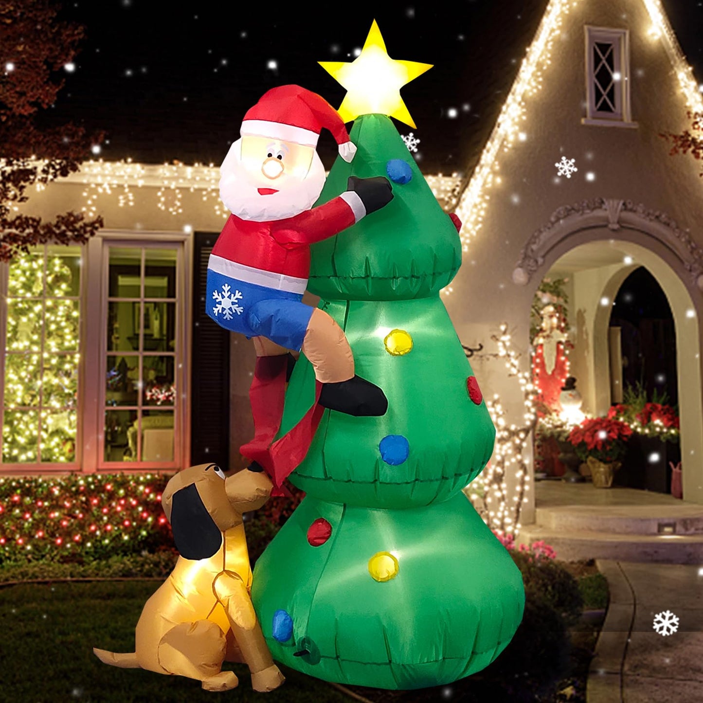 Inflatable Christmas Tree with A Santa Chased by A Dog Outdoor Decorations | NCS