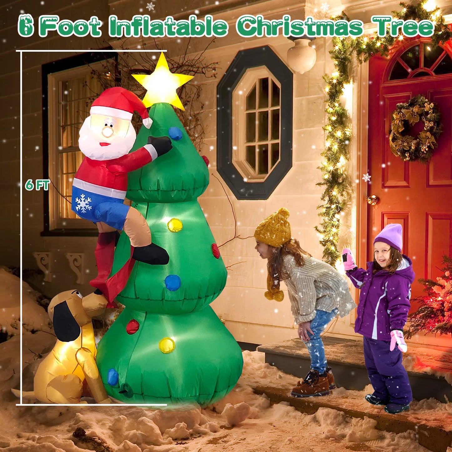 Inflatable Christmas Tree with A Santa Chased by A Dog Outdoor Decorations | NCS