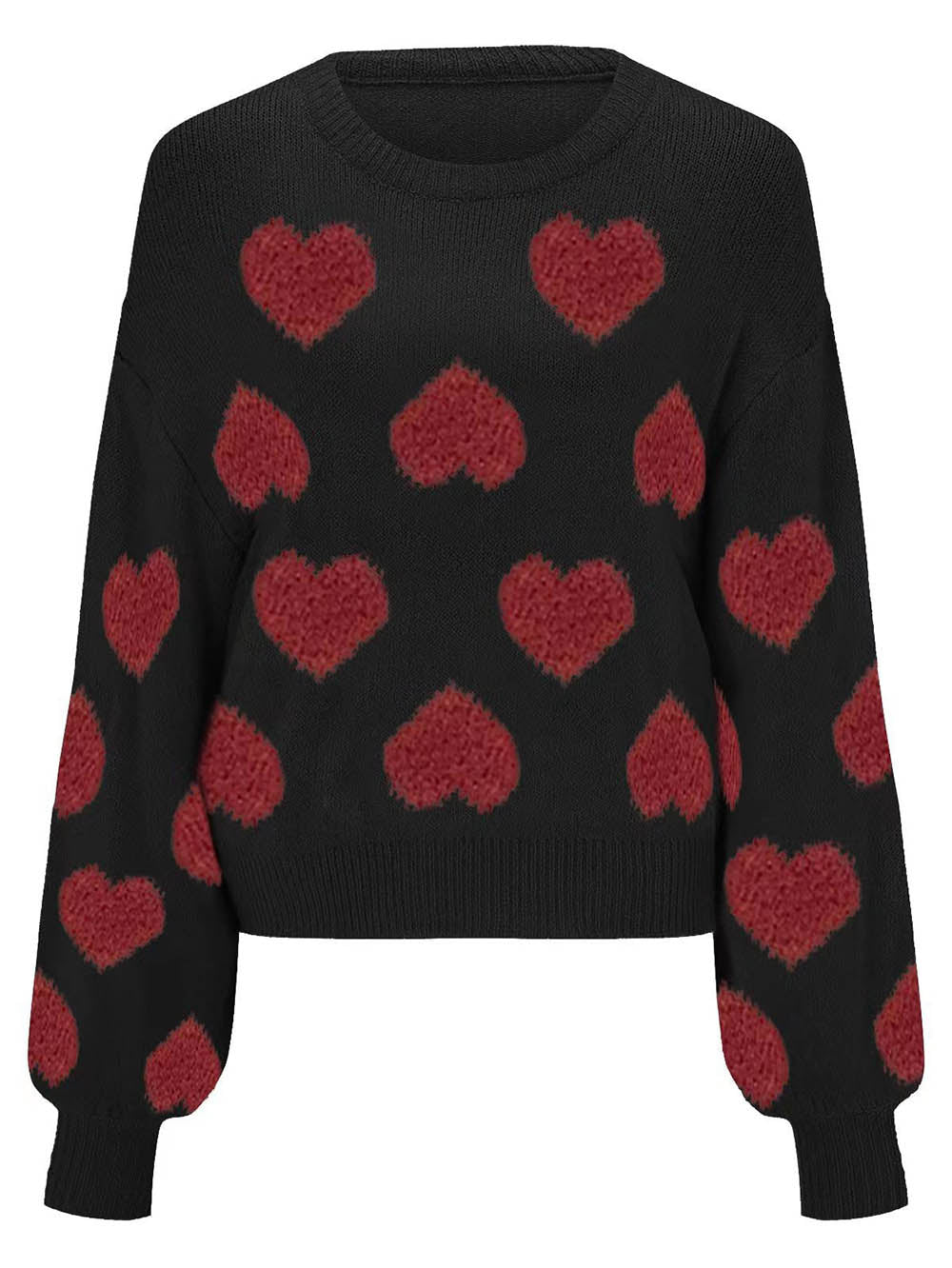 Kawaii Heart Pattern Puff Sleeves Sweater | NCS