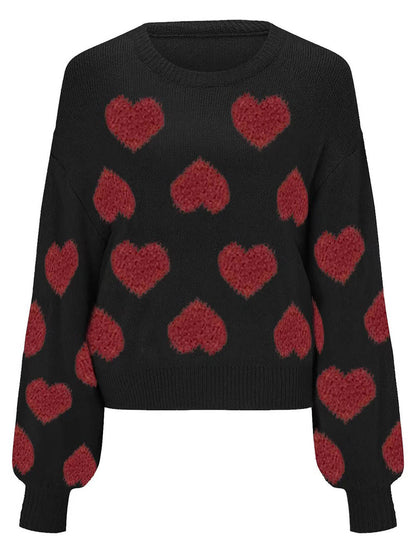 Kawaii Heart Pattern Puff Sleeves Sweater | NCS