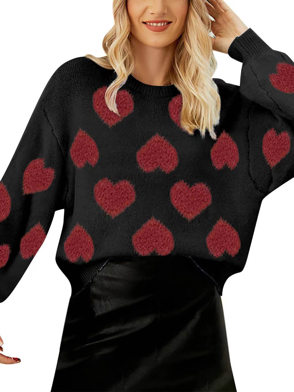 Kawaii Heart Pattern Puff Sleeves Sweater | NCS