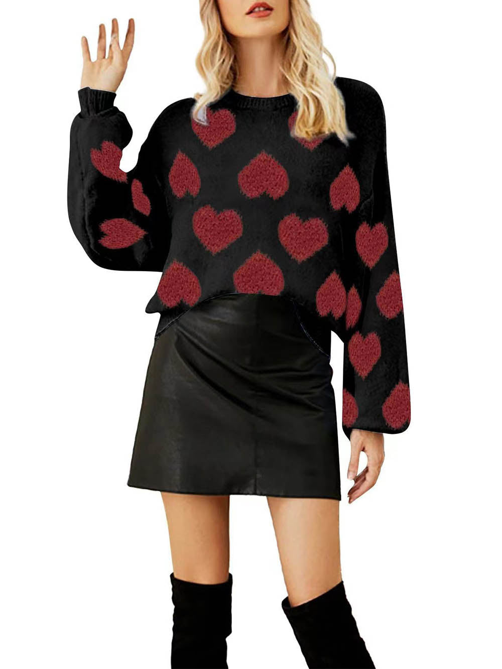 Kawaii Heart Pattern Puff Sleeves Sweater | NCS