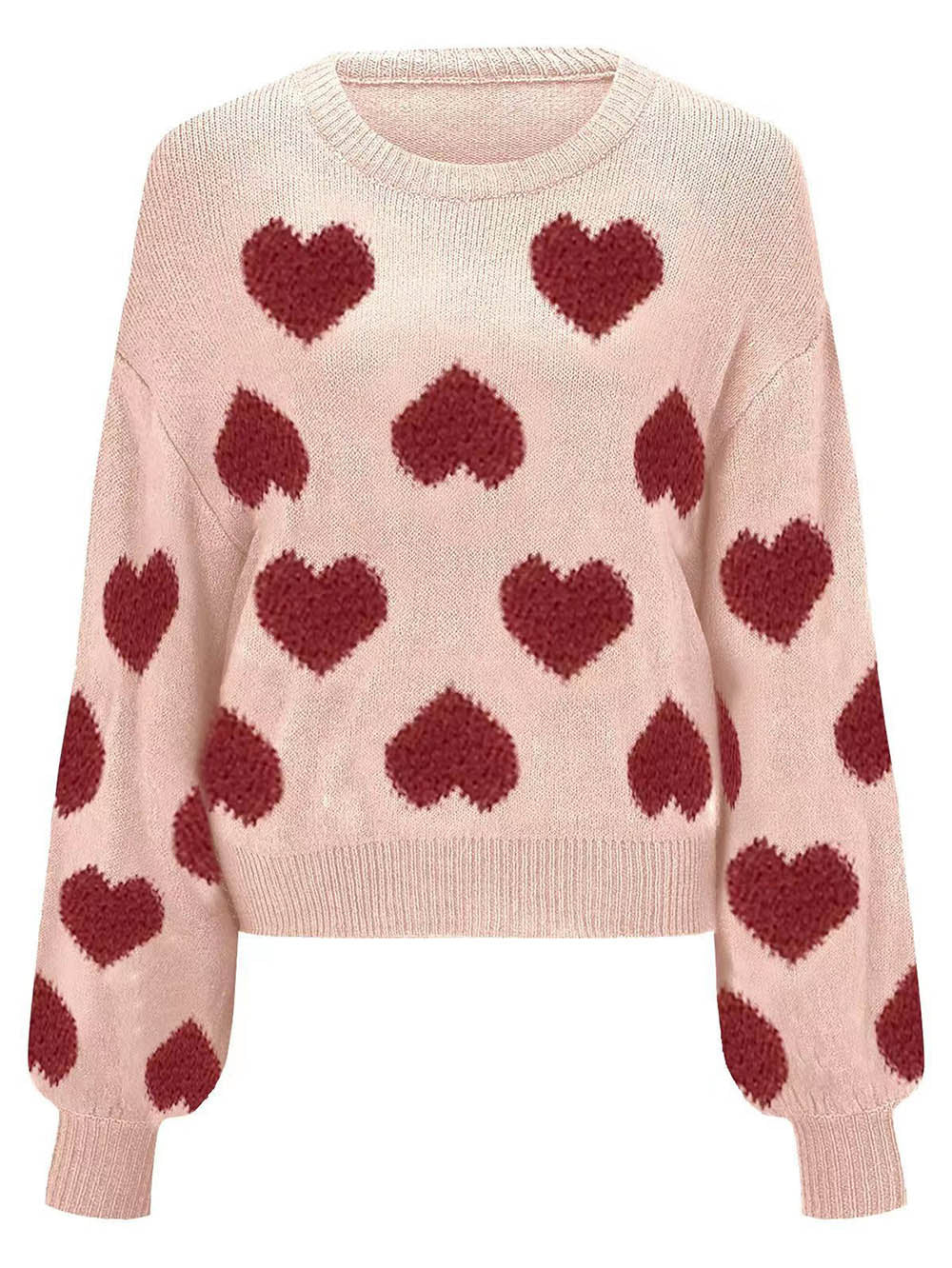 Kawaii Heart Pattern Puff Sleeves Sweater | NCS