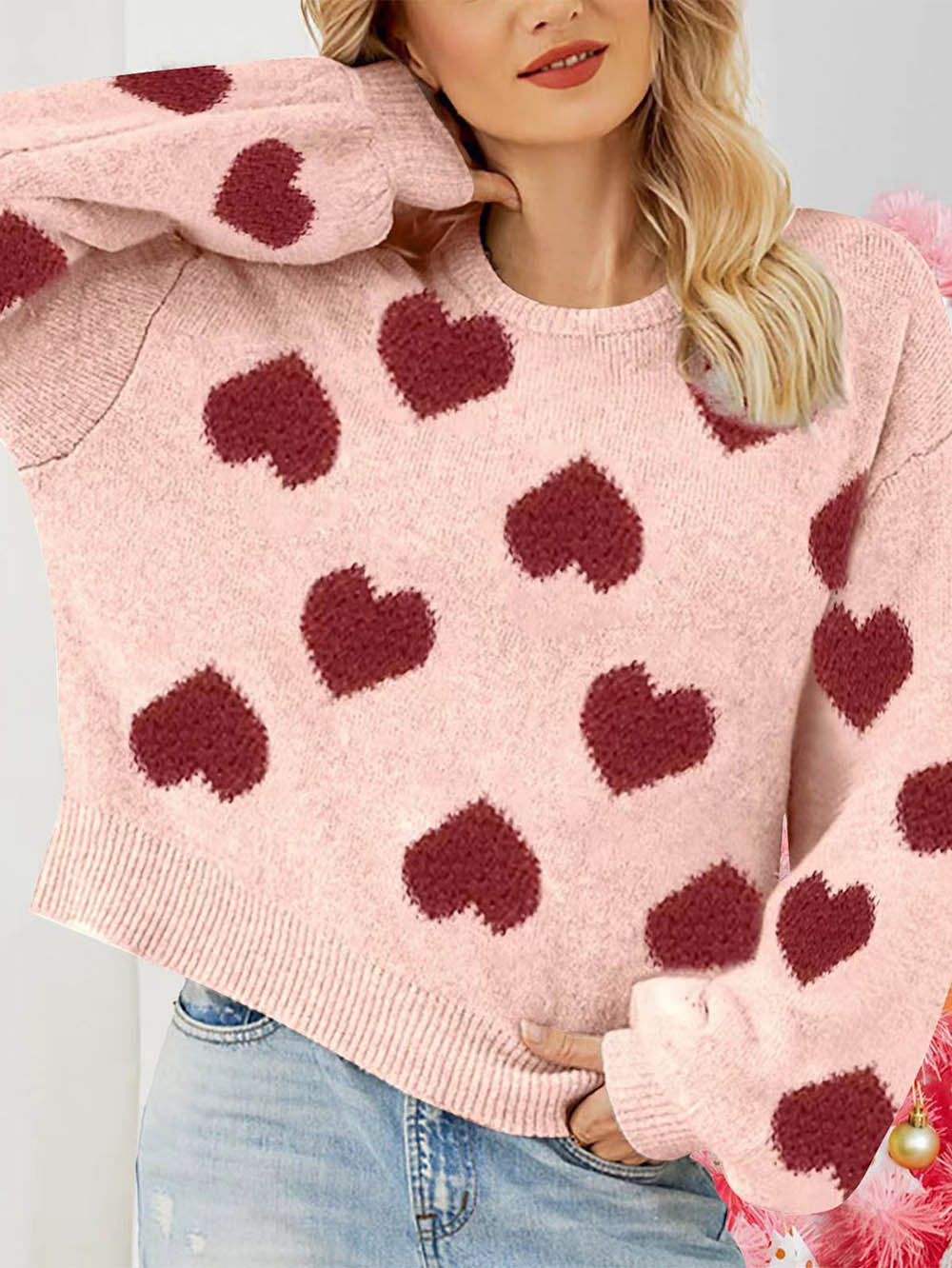 Kawaii Heart Pattern Puff Sleeves Sweater | NCS