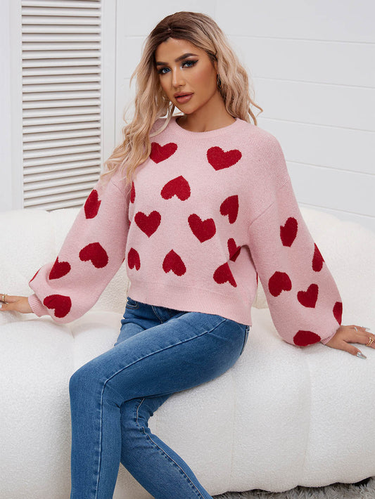 Kawaii Heart Pattern Puff Sleeves Sweater | NCS