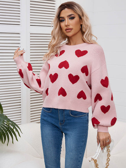 Kawaii Heart Pattern Puff Sleeves Sweater | NCS