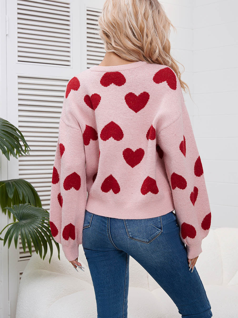 Kawaii Heart Pattern Puff Sleeves Sweater | NCS