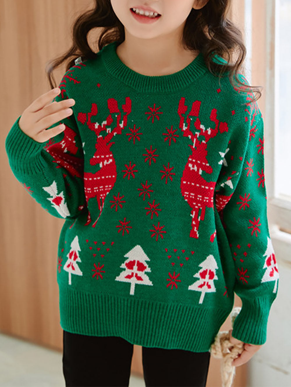 Kids Reindeer Jacquard Christmas Holiday Sweater | NCS