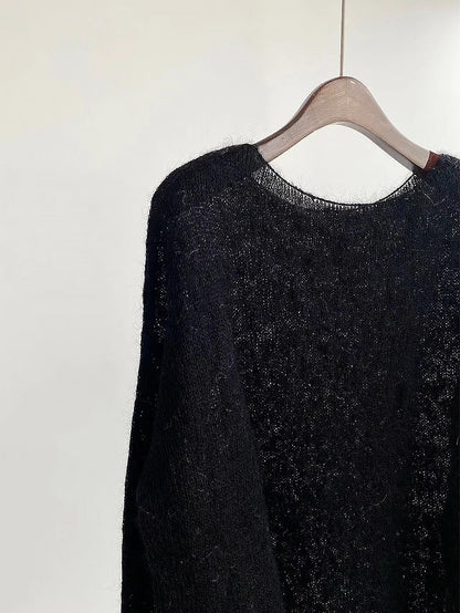 Lightweight Mohair Sheer Long-Sleeve Loose Knit Sweater | NCS