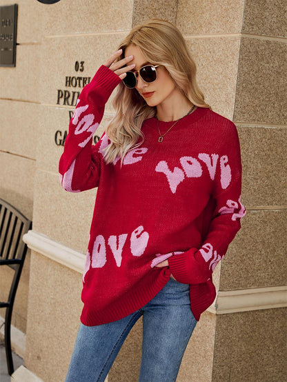 Love Letter Jacquard Simple Plus Size Valentine's Day Sweater | NCS