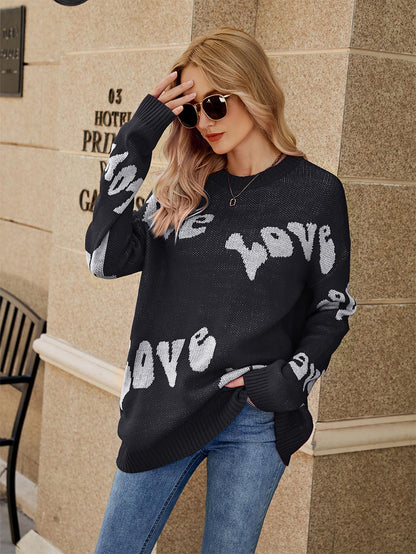 Love Letter Jacquard Simple Plus Size Valentine's Day Sweater | NCS