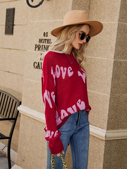 Love Letter Jacquard Simple Plus Size Valentine's Day Sweater | NCS