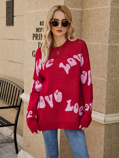 Love Letter Jacquard Simple Plus Size Valentine's Day Sweater | NCS