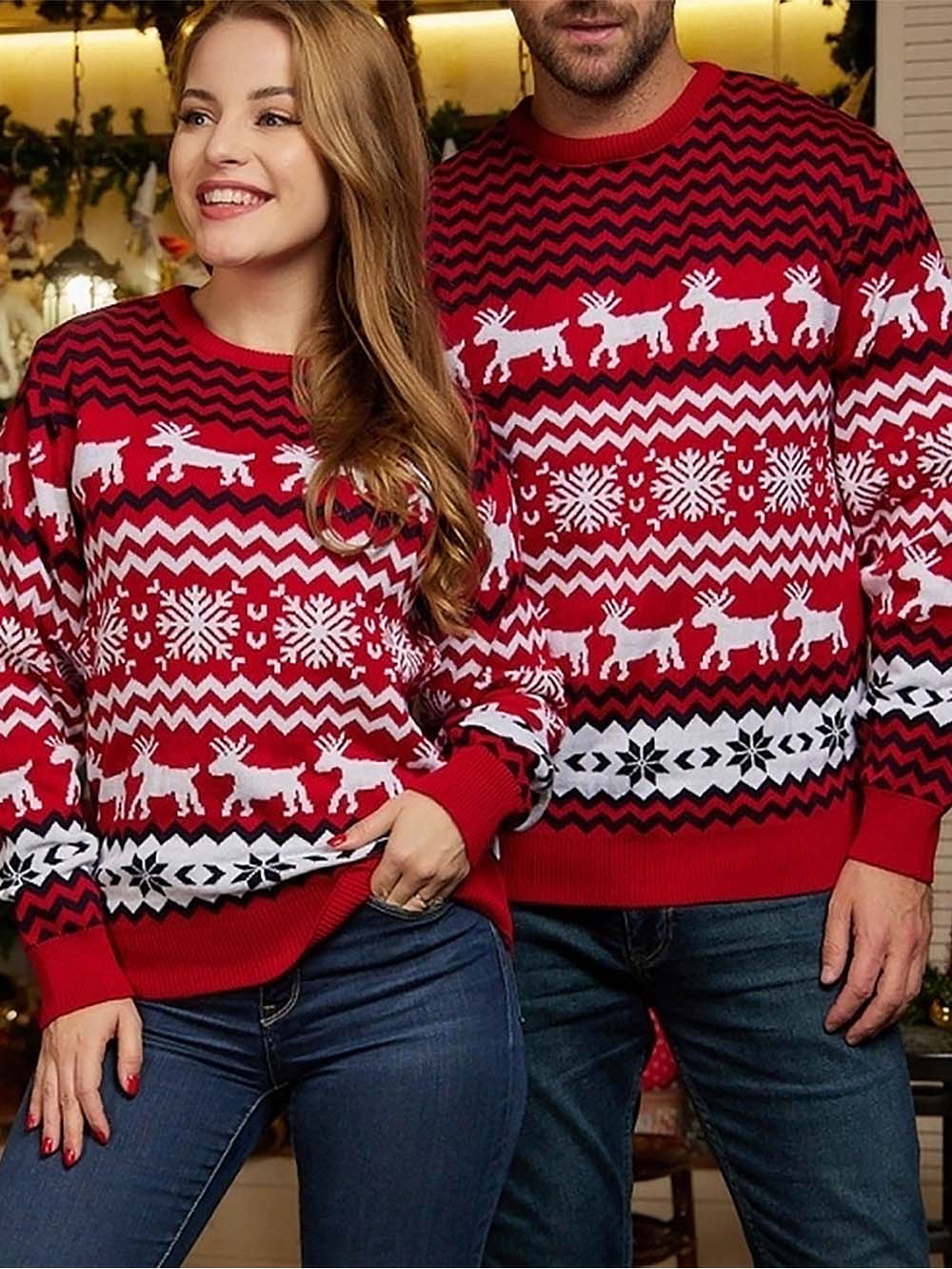 Men's Snowflake Reindeer Christmas Couple's Sweater | NCS