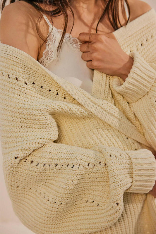 Mid-Length V Neck Knit Cardigan