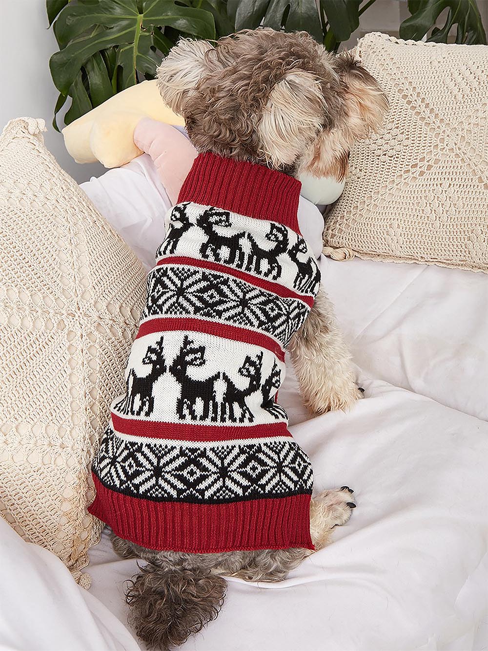 Moose Snowflake Pattern High Neck Pet Sweater | NCS