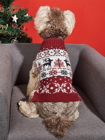 Moose Snowflake Pattern High Neck Pet Sweater | NCS