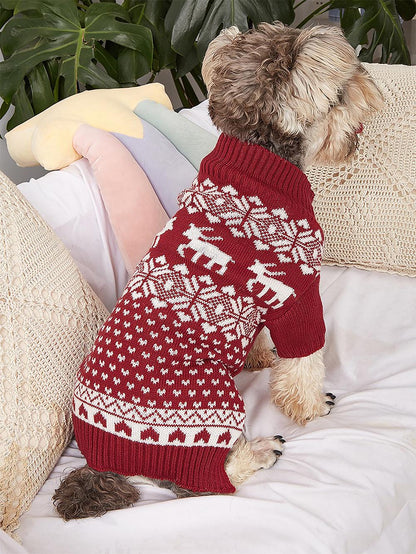 Moose Snowflake Pattern High Neck Pet Sweater | NCS