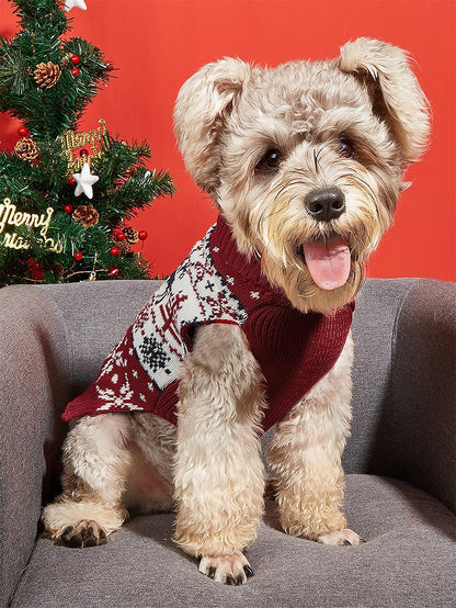 Moose Snowflake Pattern High Neck Pet Sweater | NCS