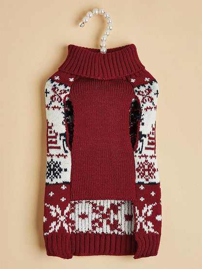 Moose Snowflake Pattern High Neck Pet Sweater | NCS