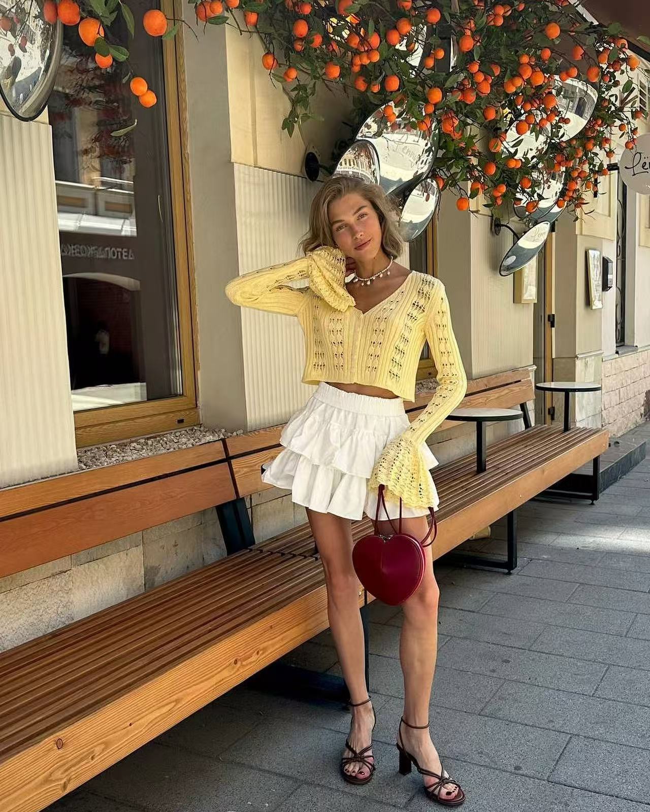 Openwork Bell-Sleeve Knit Cardigan