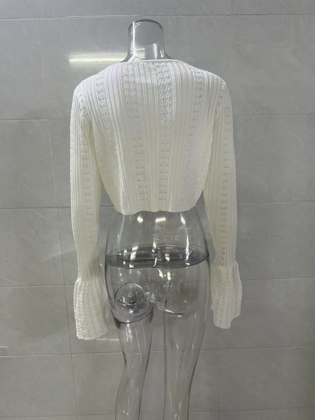 Openwork Bell-Sleeve Knit Cardigan