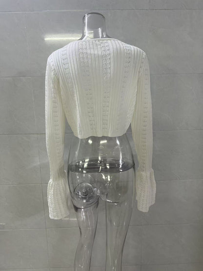 Openwork Bell-Sleeve Knit Cardigan