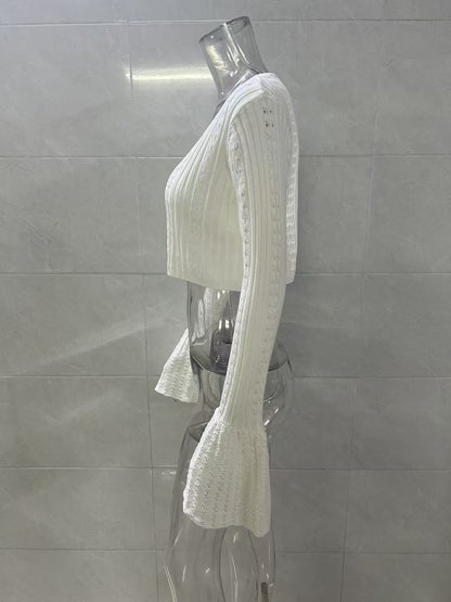 Openwork Bell-Sleeve Knit Cardigan