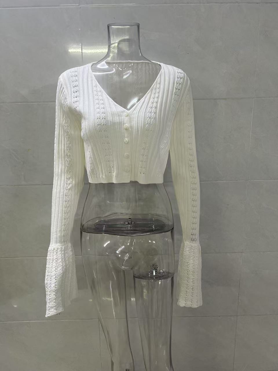 Openwork Bell-Sleeve Knit Cardigan