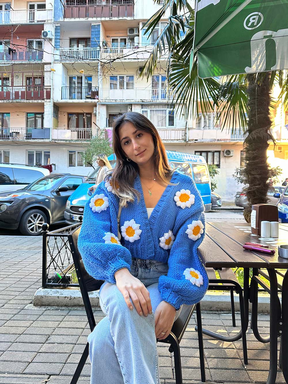 Oversize Handmade Blue Floral Cardigan | NCS