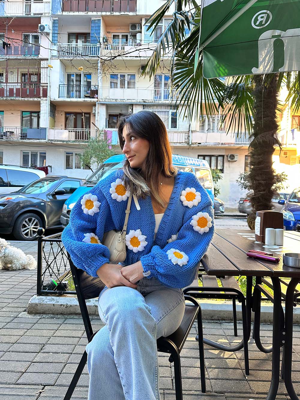 Oversize Handmade Blue Floral Cardigan | NCS