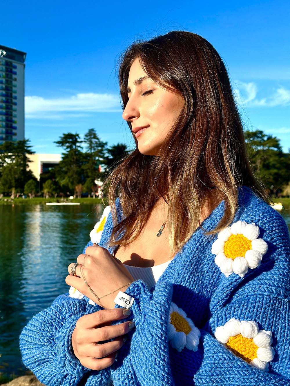 Oversize Handmade Blue Floral Cardigan | NCS