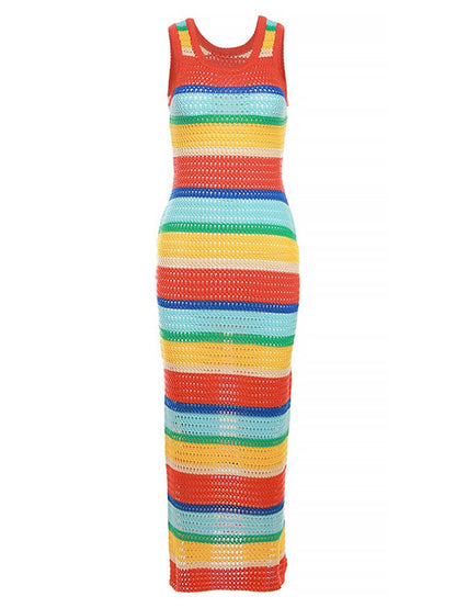 Rainbow Spoon Neck Sleeveless Knit Dress  | NCS