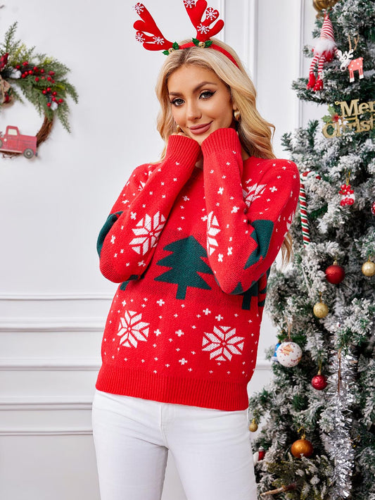 Red Christmas Tree Jacquard Pullover Sweater | NCS