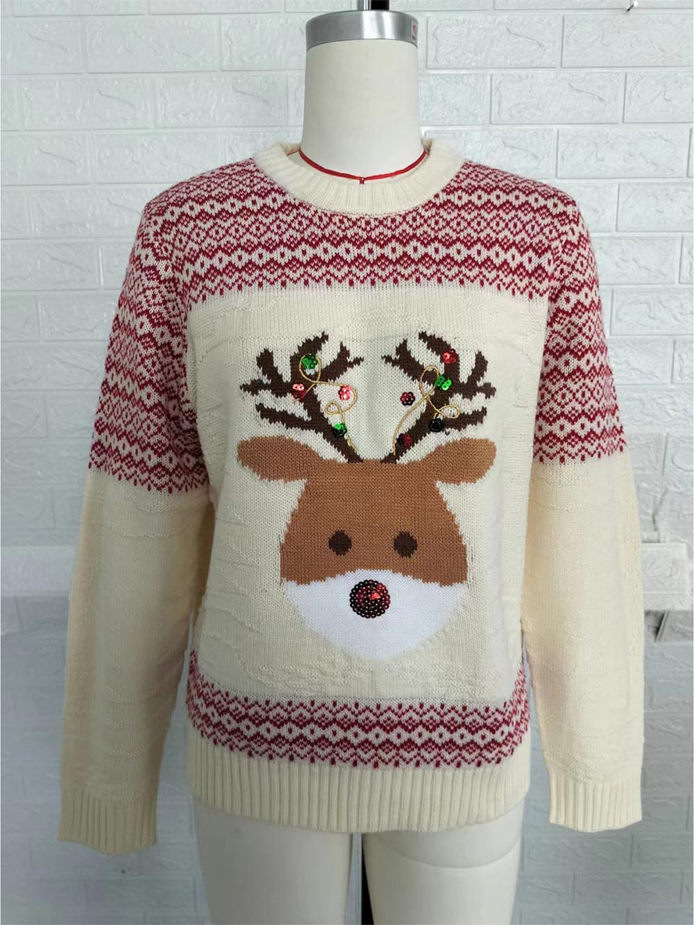 Reindeer Sequin Embroidered Ugly Christmas Sweater | NCS