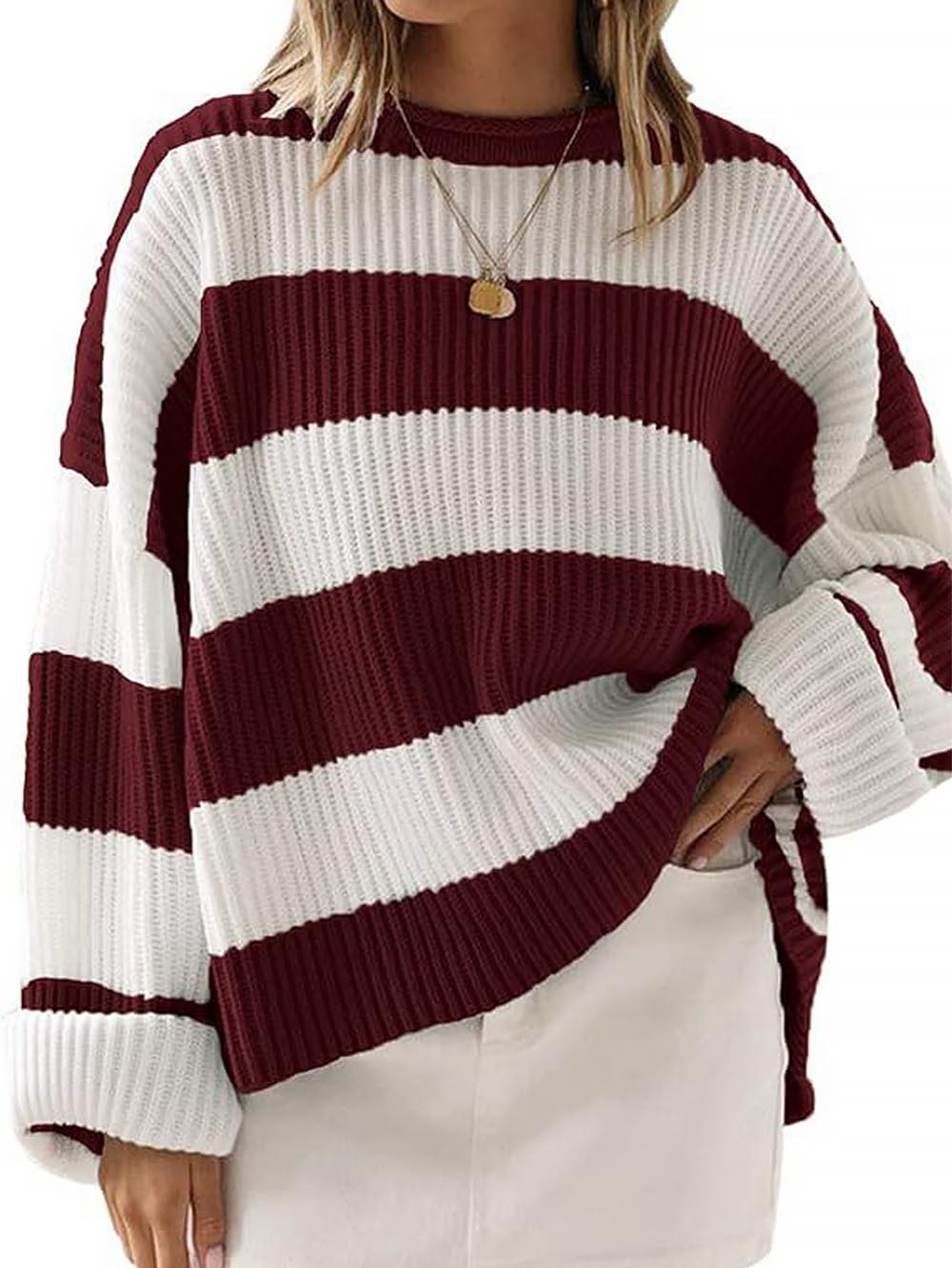 Relaxed Round Neck Striped Bell Sleeve Sweater | NCS