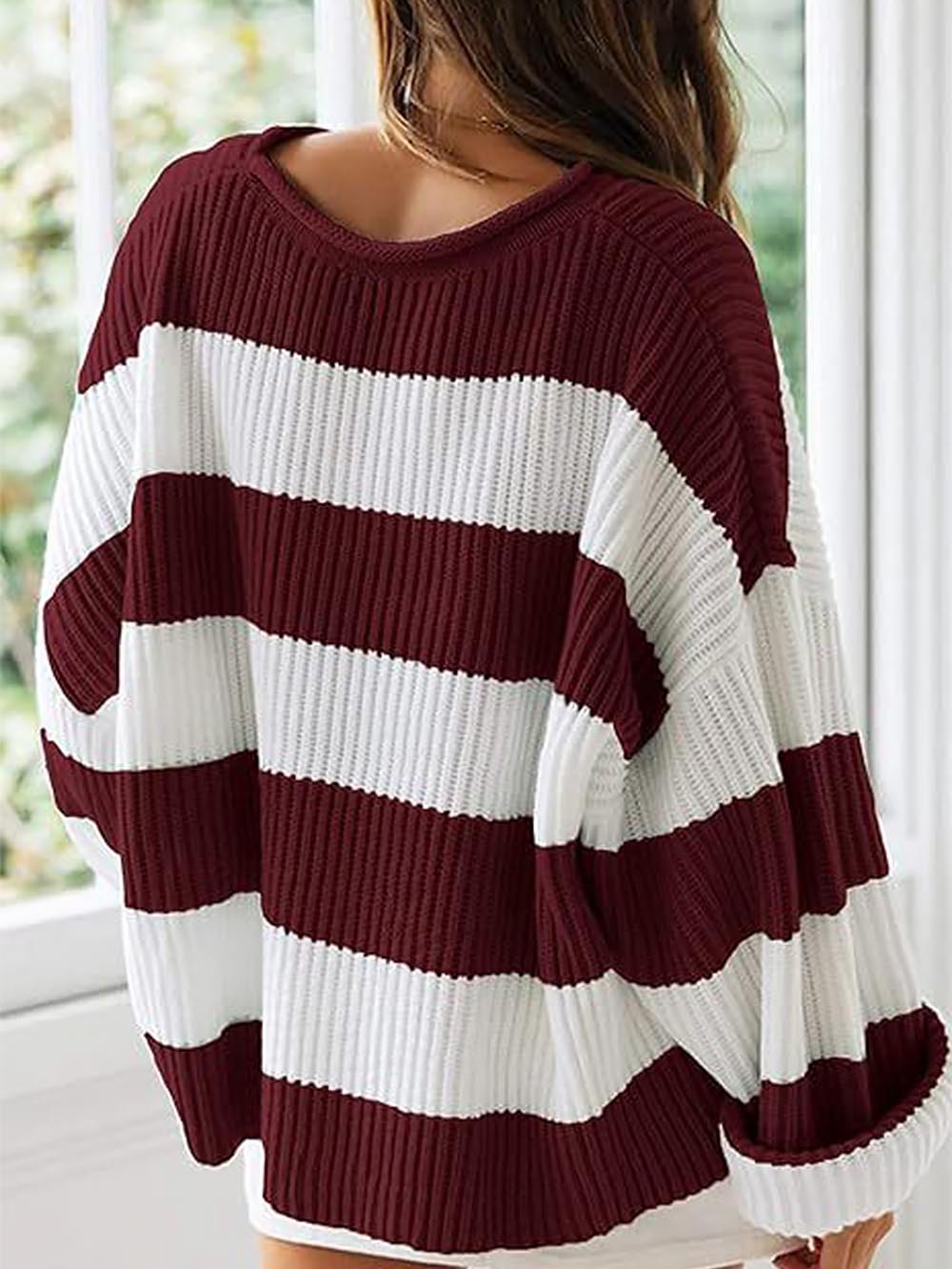 Relaxed Round Neck Striped Bell Sleeve Sweater | NCS